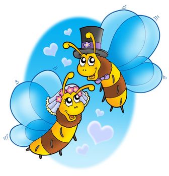 Honey bees wedding on sky - color illustration.
