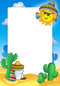 Mexican frame with sun - color illustration.