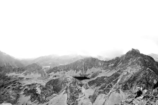 Panorama of Polish Tatra mountains on an overcast day