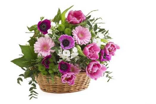 colorful flowers in a basket