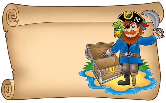 Old scroll with pirate - color illustration.