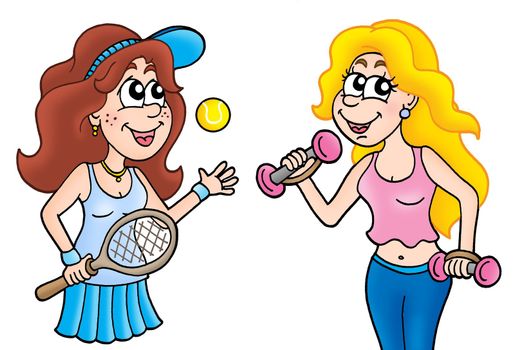 Pair of sport ladies - color illustration.