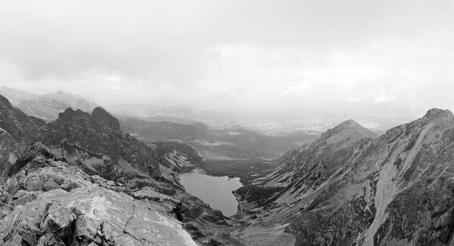 Panorama of Polish Tatra mountains on an overcast day