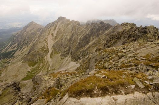 View of Polish Tatra mountains from the top of Kozi Wierch