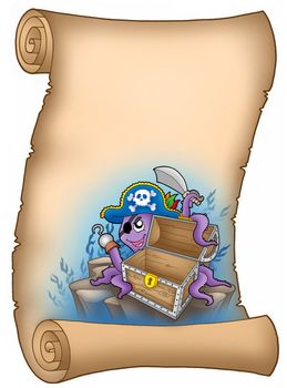 Parchment with pirate octopus - color illustration.