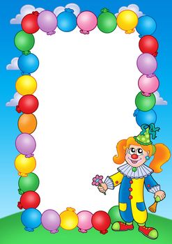Party invitation frame with clown 1 - color illustration.