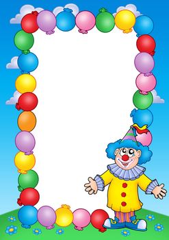 Party invitation frame with clown 2 - color illustration.