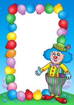 Party invitation frame with clown 7 - color illustration.