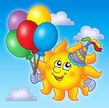 Party sun on sky - color illustration.