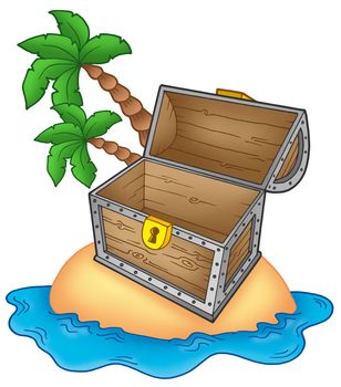 Pirate island with open chest - color illustration.