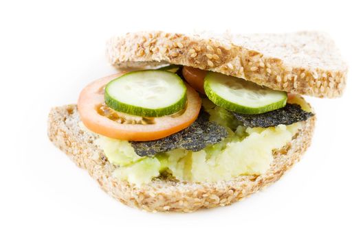 Healthy vegetarian sandwich isolated on white background.
