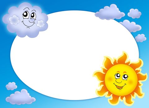 Round frame with Sun and cloud - color illustration.