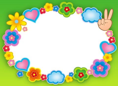 Round hippie frame with flowers - color illustration.