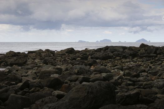 Rocks and islands off Pauanui Beach, Coromandel Peninsula, New Zealand