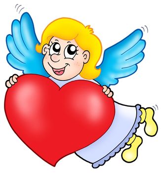 Smiling cupid with heart - color illustration.