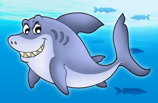 Smiling cartoon shark - color illustration.