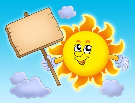 Summer Sun with table on sky - color illustration.