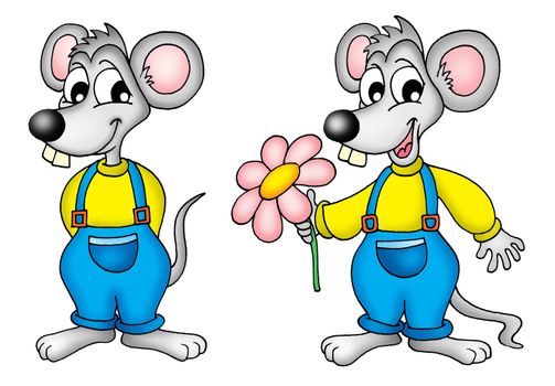 Two mouses with flower - color illustration.