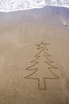 Christmas tree in the sand. A summer Christmas in the Southern Hemisphere.