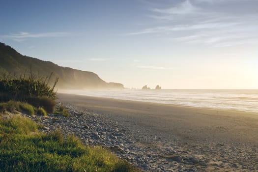 Evening on a beach on the West Coast of the South Island, New Zealand