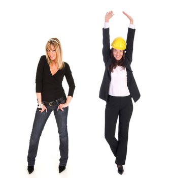 successful young two businesswoman on white background