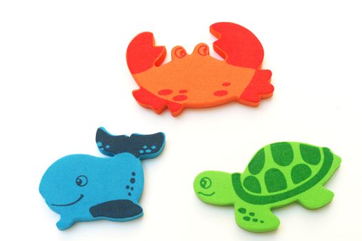 crab, whale and a turtle isolated on a white background