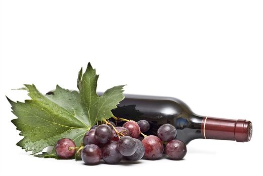 Still life abour red wine with a white background.