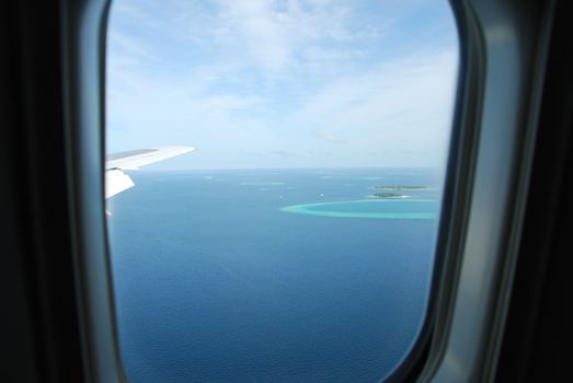 beautiful view of Maldives Island from airplane window