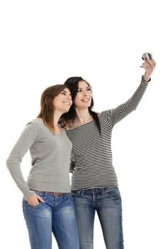 Two beautiful young woman taking self portraits