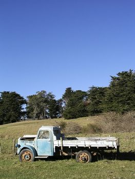 Old Bedford truck sitting in a paddock on a farm in Wanstead, Hawke's Bay, New Zealand.