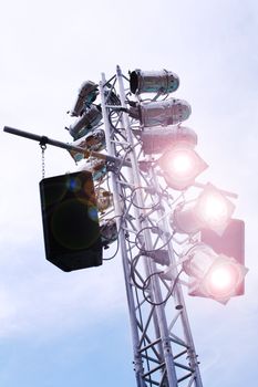 flood light and box on a stage of a concert