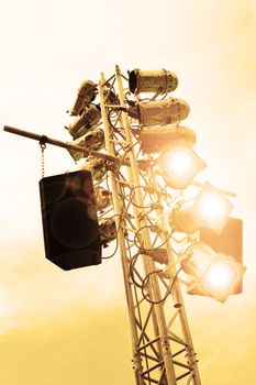 flood light and box on a stage of a concert