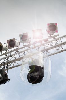 flood light and box on a stage of a concert