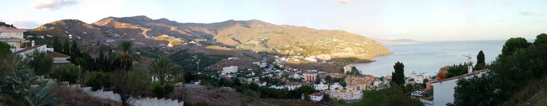 Large panoramic shot of, sea, Spain and sun