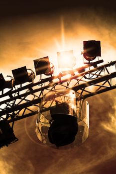 flood light and box on a stage of a concert