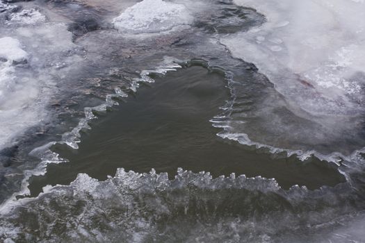 Ice formed lik a heart in a river.