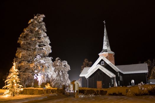 Church in winter night