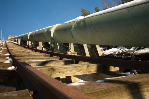 Water pipe with railroad track in front