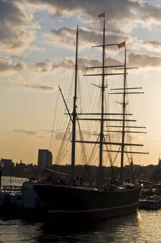 old sailing boat in the harbor of Hamburg