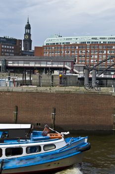 famous church St Michaelis looking over the harbor of Hamburg