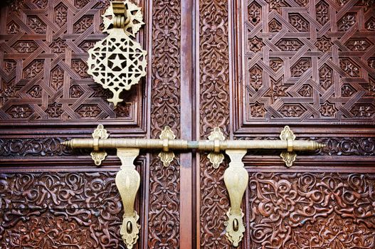 Islamic carved door with beautiful details background.