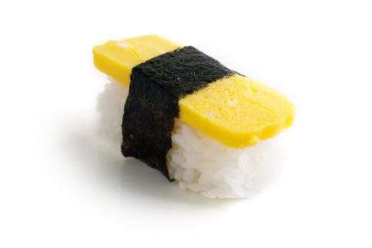 Tamago is Japanese for egg. Tamago yaki is sushi using an egg, like a sushi omelette.