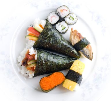 Sushi set traditional japanese cuisine on plate.