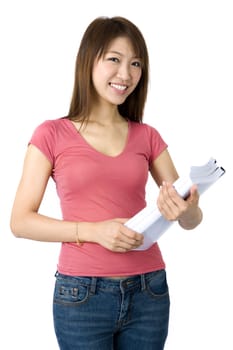 Young Asian female with books.