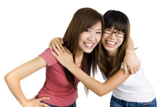 Young Asian college people on white background