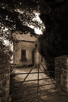 an old decaying cottage front in ireland