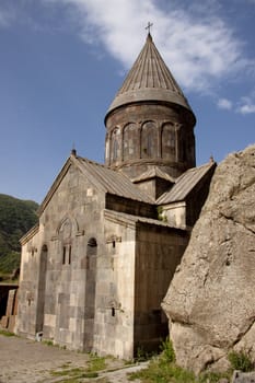 Old beauty UNESCO object Geghard monastyr - Armenia. Summer day