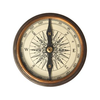 Antique Compass isolated on white.