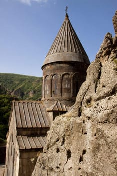 Old UNESCO object Geghard monastyr - Armenia summer day.