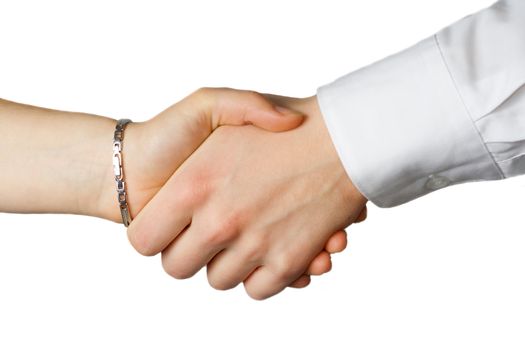 Hand shake between a woman and a man